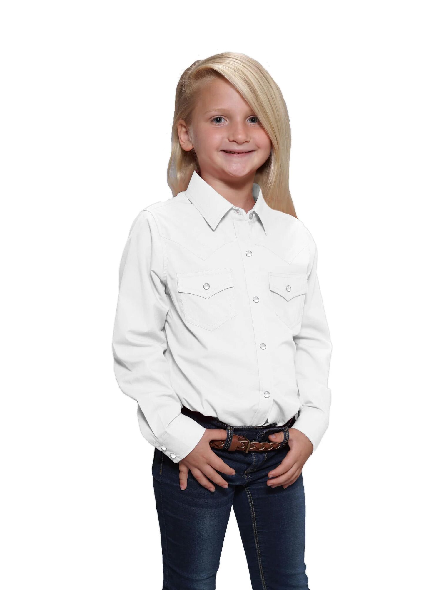 Ely Cattleman Girl's Long Sleeve Solid Western Snap Shirt