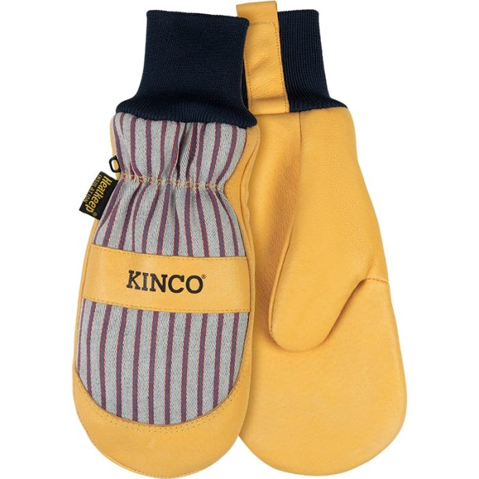 Kinco Kids' Lined Premium Grain Pigskin Pam Mitt With Knit Wrist in Otto Striped