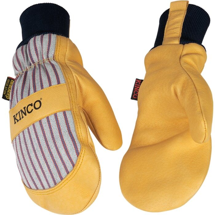 Kinco Kids' Lined Premium Grain Pigskin Pam Mitt With Knit Wrist in Otto Striped