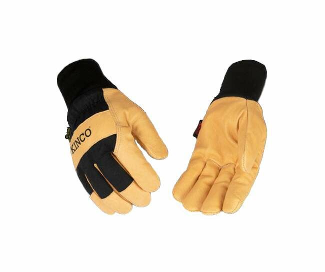 Kinco Men's Lined Grain Pigskin Palm Knit Wrist Glove in Tan/Blue