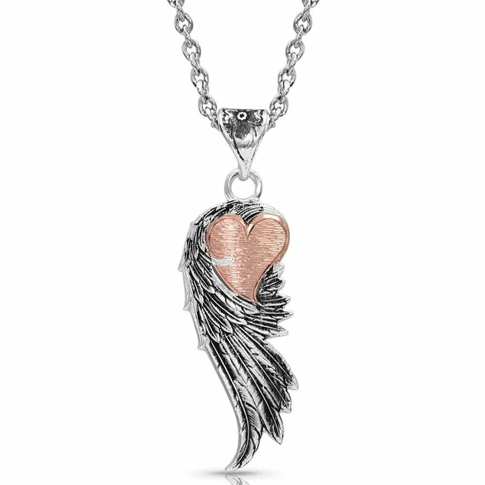 Montana Silversmiths Rose Gold Heart Strings Feather Necklace