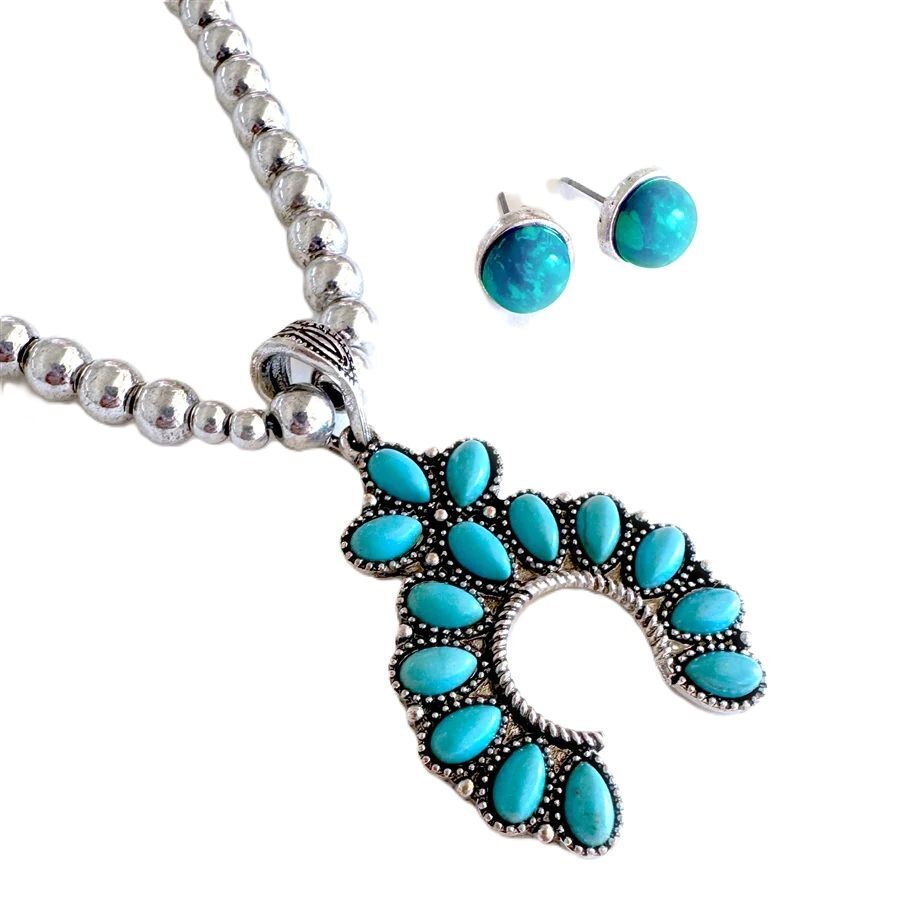Wyo-Horse Women's Stone Set Squash Blossom Necklace Set