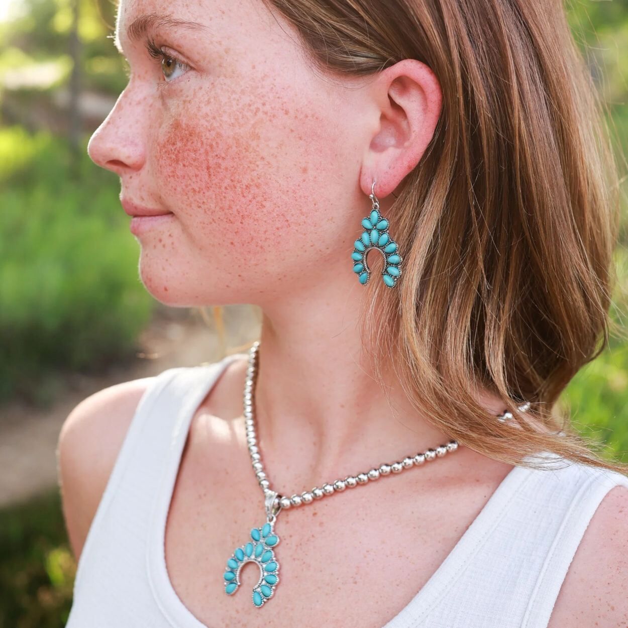 Wyo-Horse Women's Stone Set Squash Blossom Necklace Set