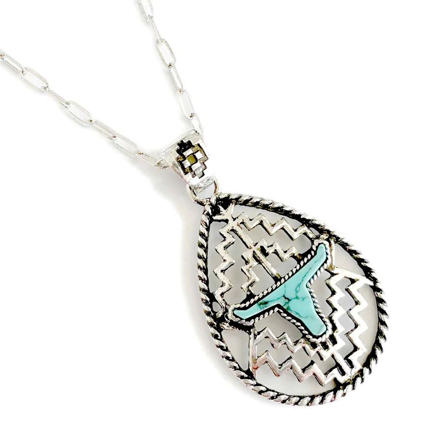 Wyo-Horse Women's Aztec Tear Drop Steer Necklace