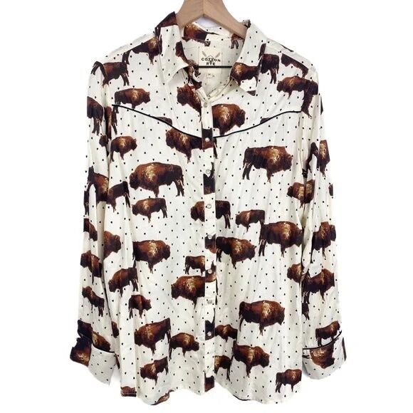 Cotton & Rye Outfitters Women's Pearl Snap Buffalo Print Long Sleeve Top