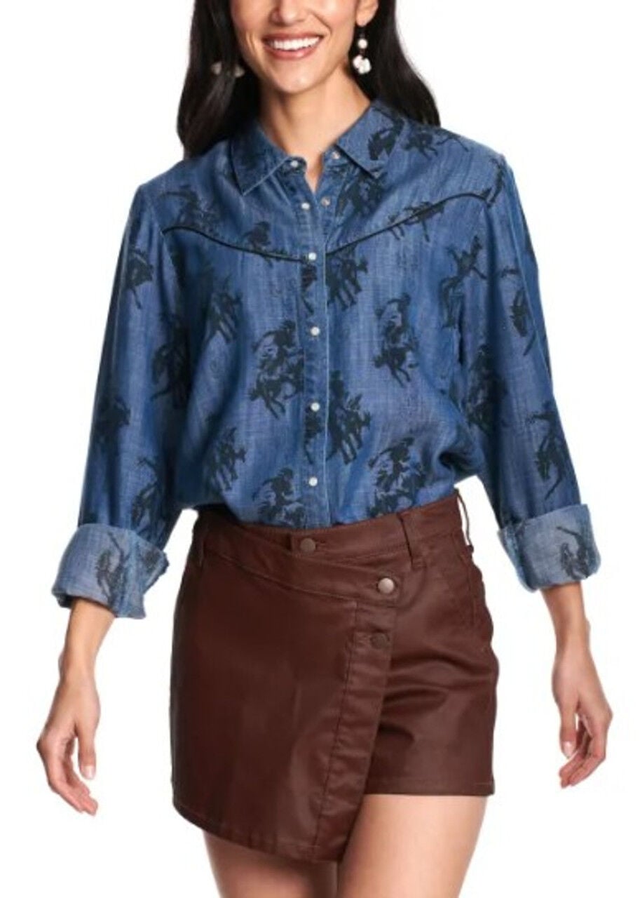 Cotton & Rye Outfitters Women's Denim Buckaroo Print Long Sleeve Shirt