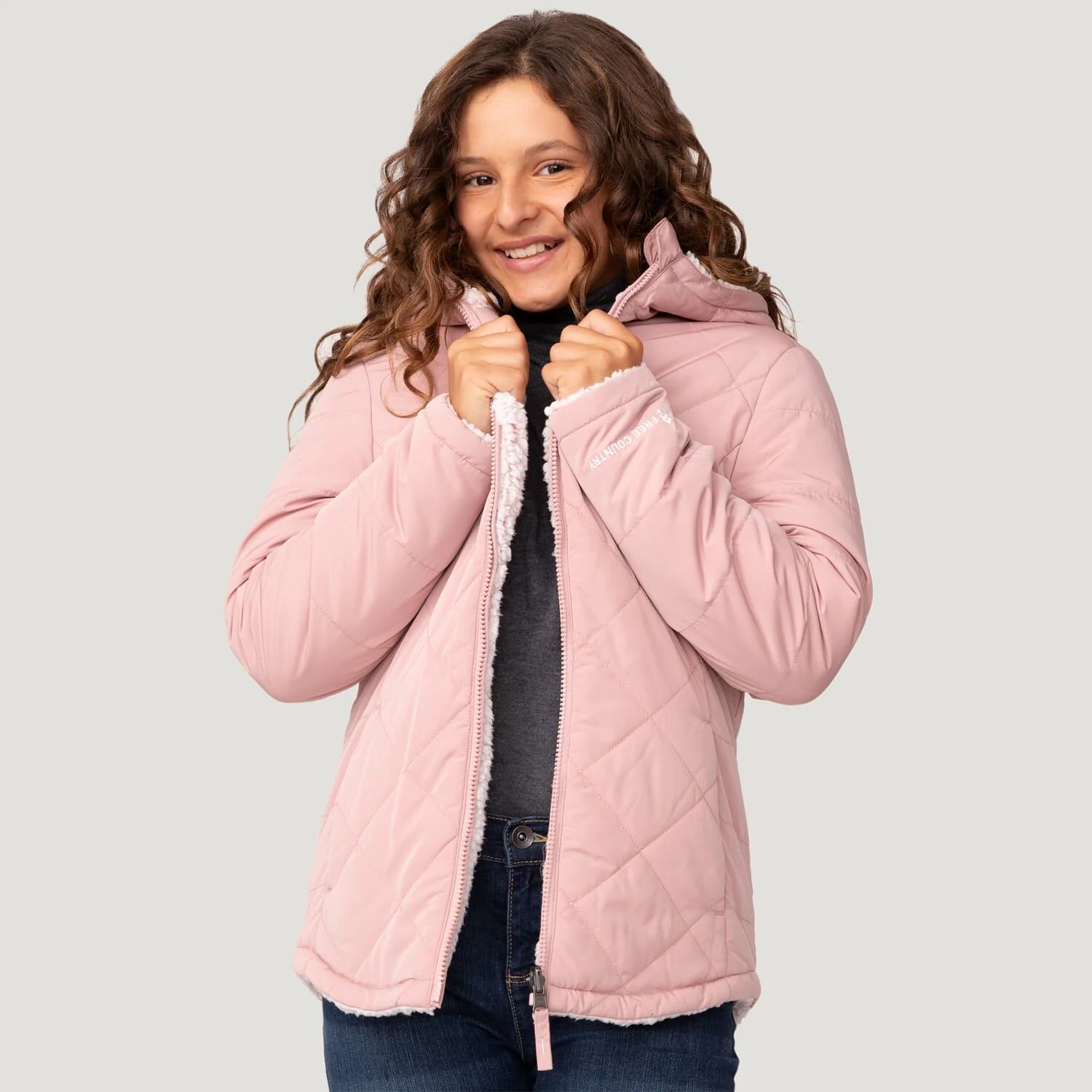 Free Country Girl's Stratus Lite Reversible Jacket in Cameo Pink