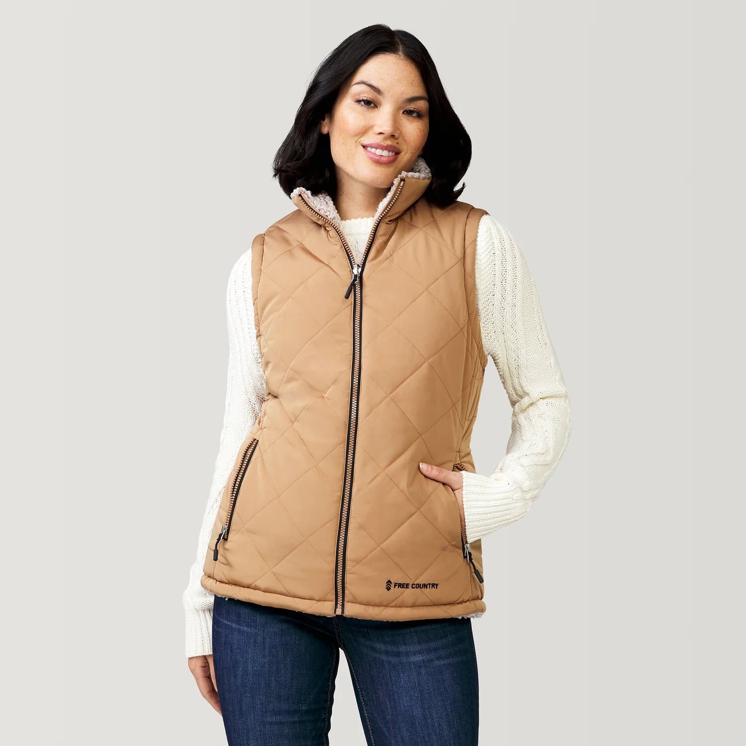 Free Country Women's Expedition Stratus Lite Reversible Vest in Camel