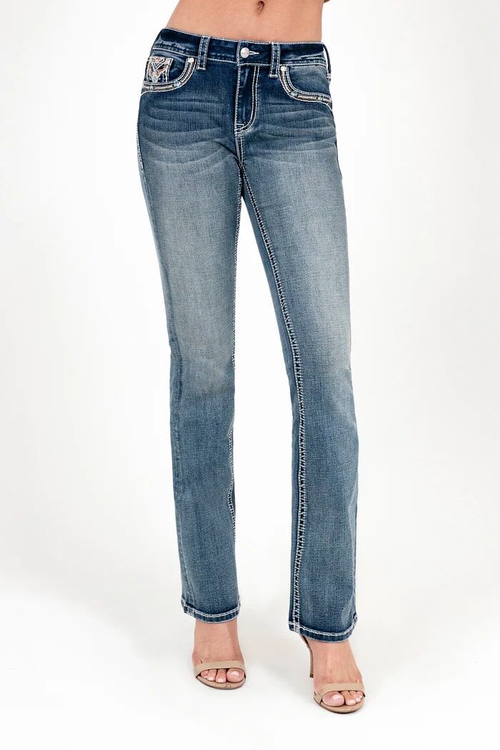 Grace In LA Women's Steer Head Colorful Embroidered Mid Rise Embellished Bootcut Jeans