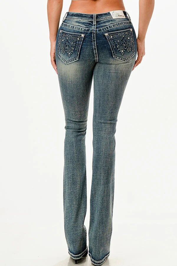 Grace In LA Women's Paisley Embellished Rhinestone Plus Size Jeans