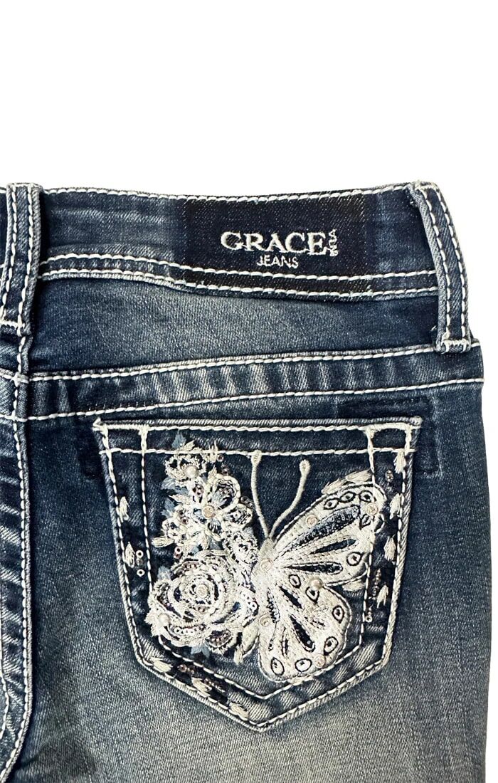 Grace In LA Girl's Butterfly Embroidered Bootcut Jeans
