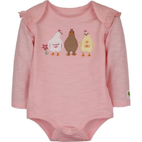 John Deere Girl's Chick Trio Long Sleeve Bodysuit in Pink