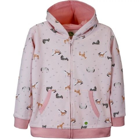 John Deere Toddler's Horses In The Pasture Full Zip Hoodie in Pink