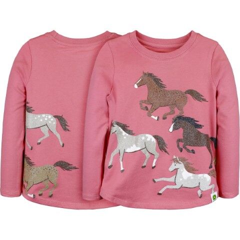 John Deere Girl's Wild Horses Long Sleeve T-Shirt in Pink