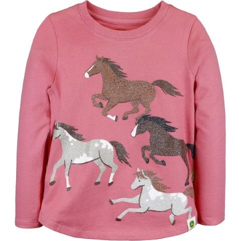 John Deere Girl's Wild Horses Long Sleeve T-Shirt in Pink