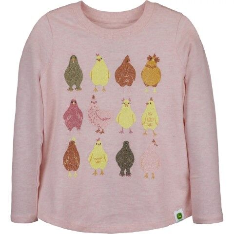 John Deere Girl's Chicken Friends Long Sleeve T-Shirt in Pink