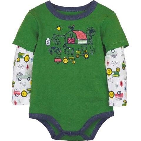 John Deere Boy's Barnyard Long Sleeve Bodyshirt in Green