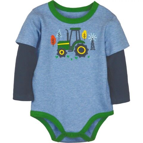John Deere Boy's Tractor Scene Long Sleeve Bodysuit in Blue