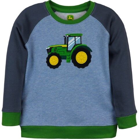John Deere Boy's Tractor Crewneck Sweatshirt in Heather Blue