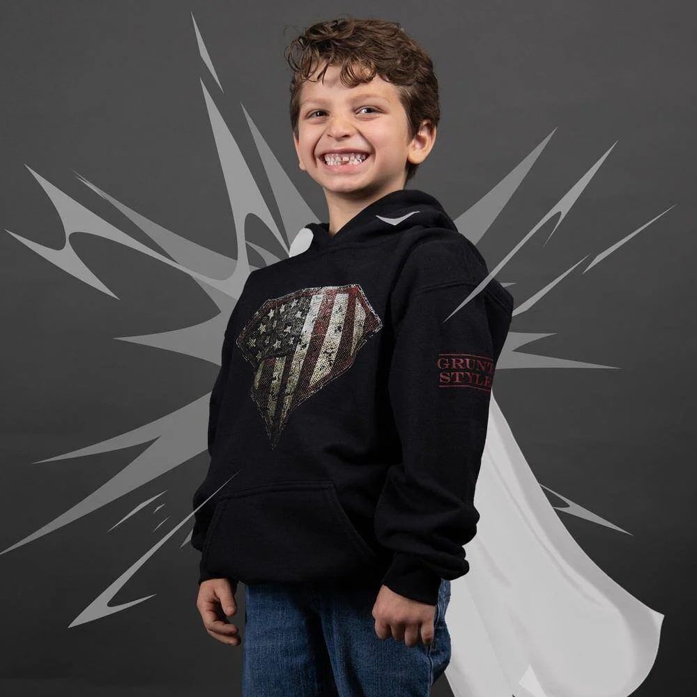 Grunt Style Kids' Super Patriot Hoodie in Black