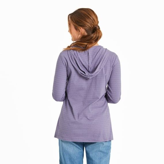 Life Is Good Women's Pet Paw Heart Long Sleeve Striped Crusher-LITE Hooded T-Shirt