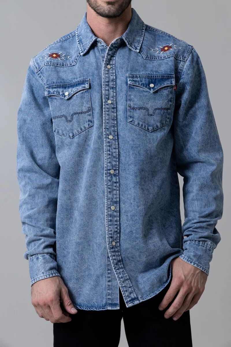 Kimes Ranch Men's Durango Denim Shirt in Indigo Blue
