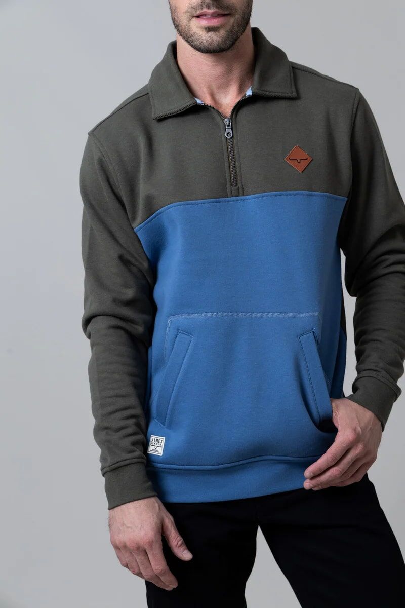 Kimes Ranch Men's Diamond Head Quarter Zip Sweatshirt in Army/Blue