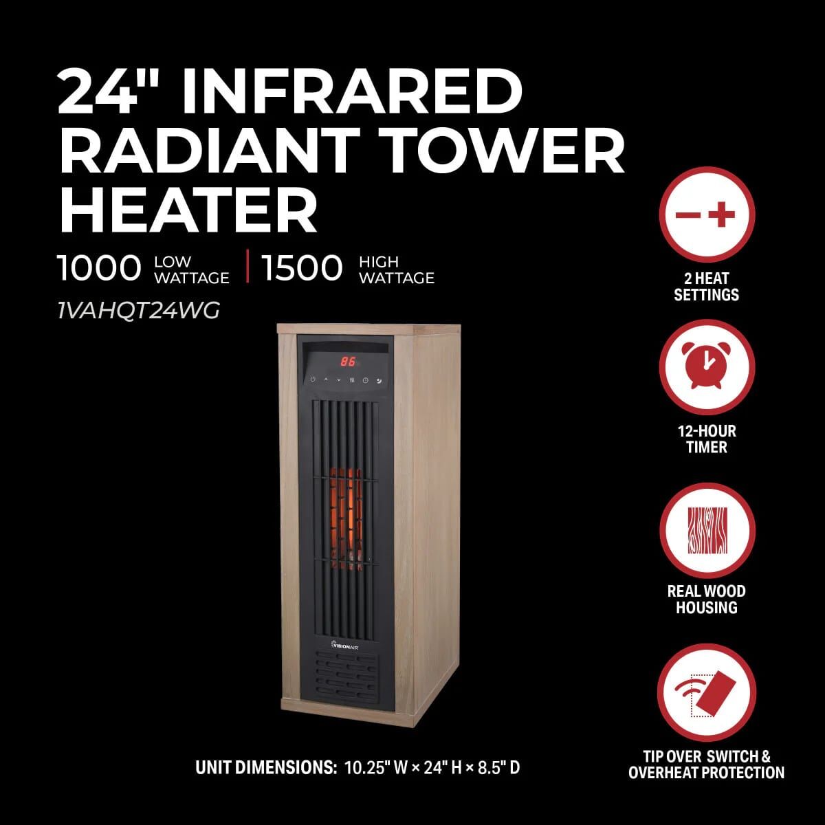VisionAir 1500/1000-W Digital 6 Tube Infrared Heather With Remote, 24-In