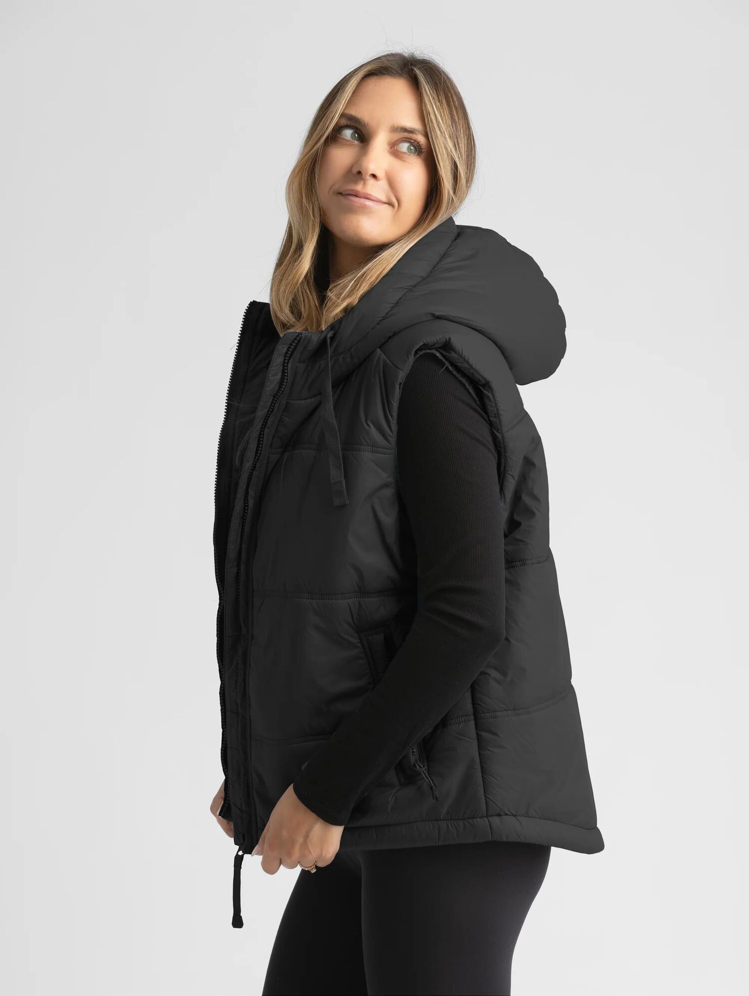 Liv Outdoor Women's Daphne Super Soft Hooded Puffer Vest in Meteorite Black