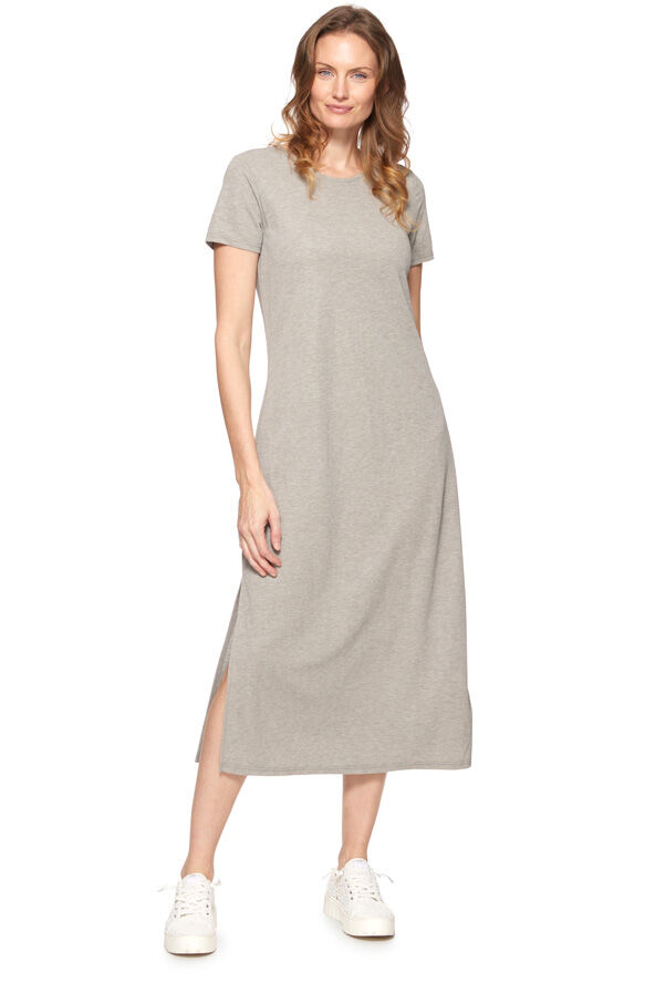 Threadgrit Women's Meredith Ribbed Knit Maxi Dress in Grey
