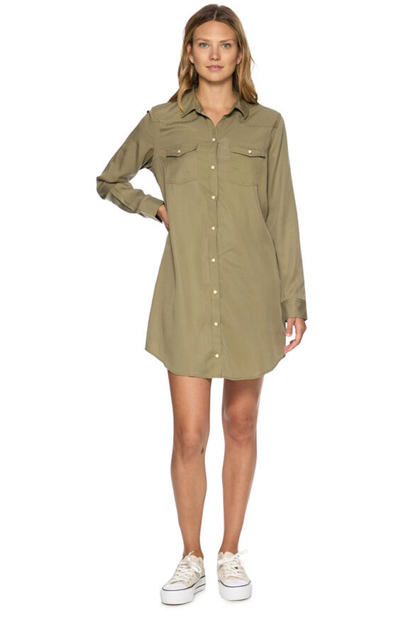 Threadgrit Women's Zoe Western Shirt Dress in Olive