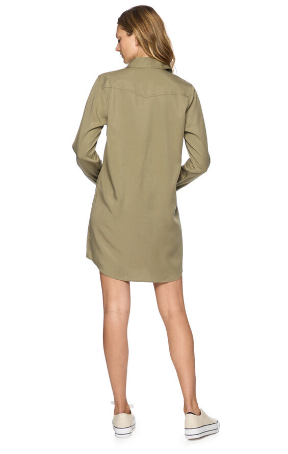 Threadgrit Women's Zoe Western Shirt Dress in Olive