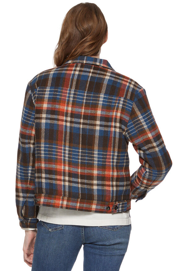 Threadgrit Women's Iris Plaid Sherpa Lined Jacket in Brown