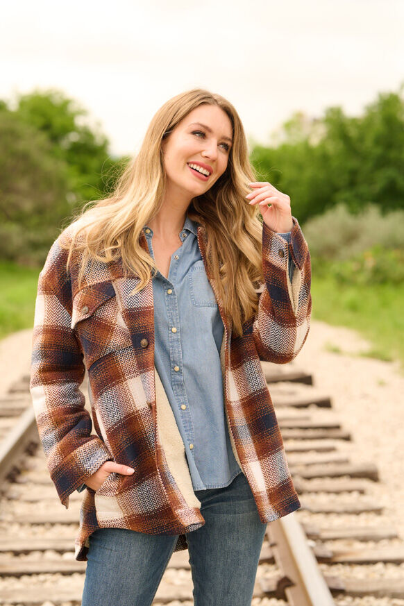 Threadgrit Women's Libby Sherpa Lined Jacket in Brown