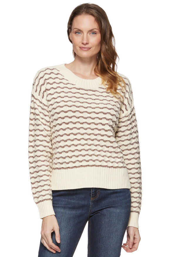 Threadgrit Women's Vivien Striped Crewneck Sweater in Mauve