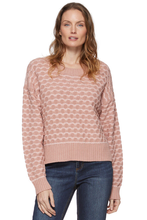 Threadgrit Women's Vivien Striped Crewneck Sweater in Mauve