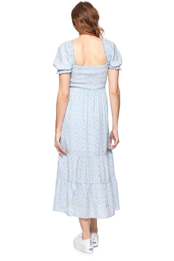 Threadgrit Women's Dolores Puff Sleeve Smocked Floral Maxi Dress in Blue