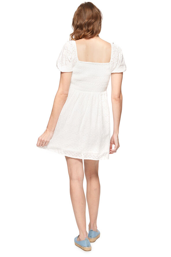 Threadgrit Women's Holly Smocked Eyelet Mini Dress in White