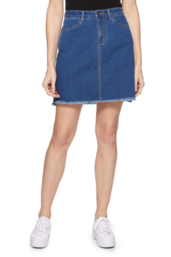 Threadgrit Women's Clara Knit Denim Mini Skirt in Medium Wash