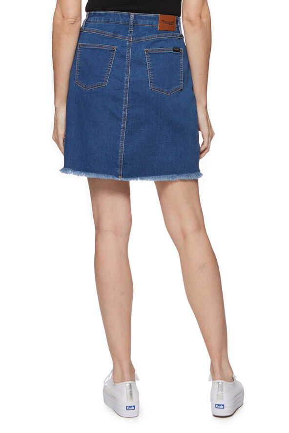 Threadgrit Women's Clara Knit Denim Mini Skirt in Medium Wash