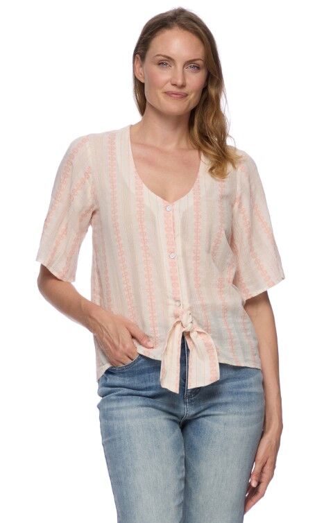 Threadgrit Women's Charlene Tie Front Top in Coral