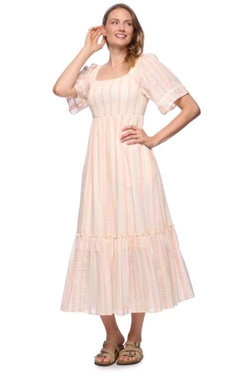 Threadgrit Women's Hayley Maxi Dress in Coral