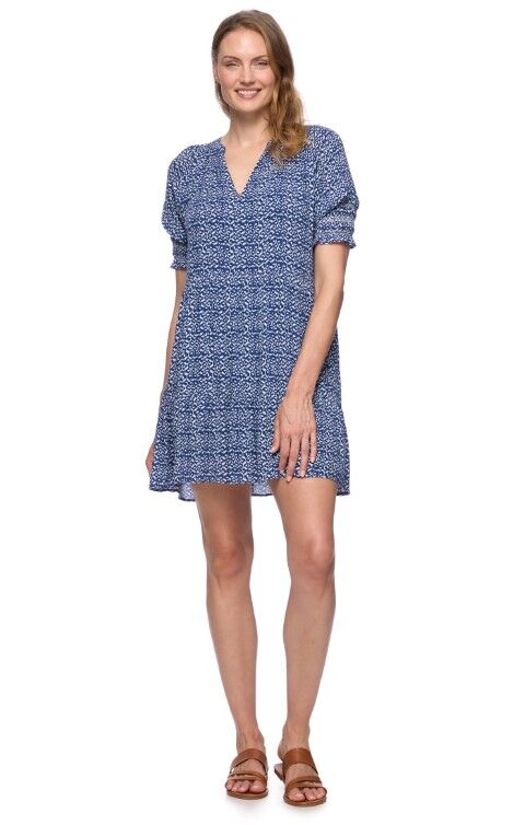 Threadgrit Women's Katelyn Mini Dress in Navy Ikat