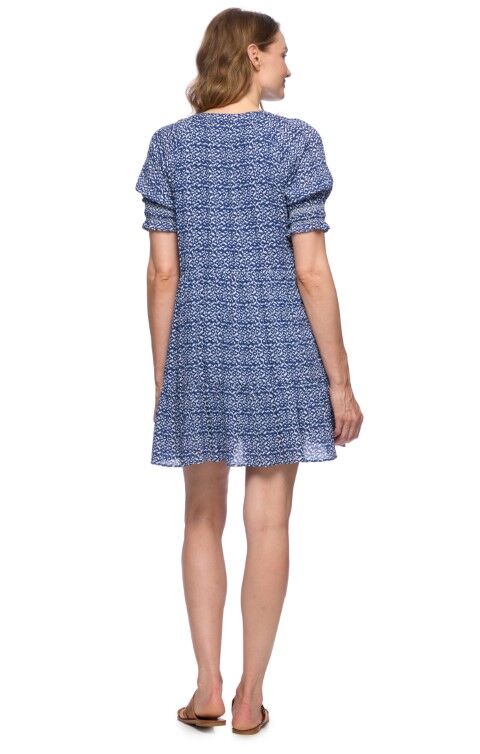 Threadgrit Women's Katelyn Mini Dress in Navy Ikat