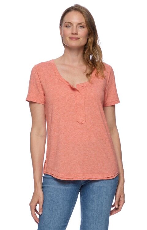 Threadgrit Women's Dixie Henley Top in Coral