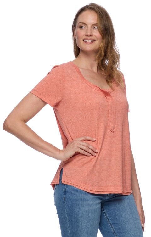 Threadgrit Women's Dixie Henley Top in Coral