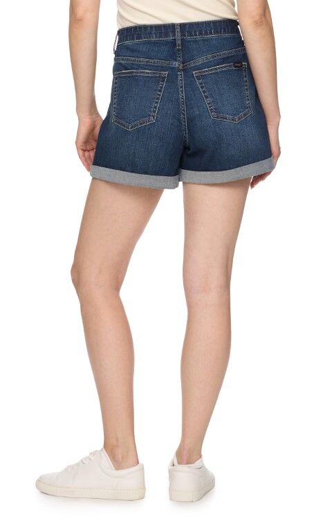 Threadgrit Women's Ursula Cuffed Denim Short in Dark Wash