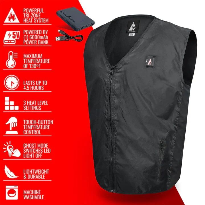 ActionHeat 5-Volt Battery Heated Vest Liner in Black