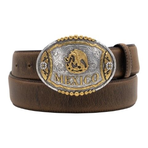 AndWest Women's 1 1/2-In Oval Mexican Flag Buckle Belt in Brown