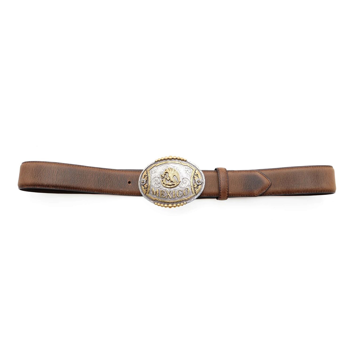 AndWest Women's 1 1/2-In Oval Mexican Flag Buckle Belt in Brown